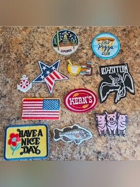 Iron Patches Lot Of 11 Pizza, Led Zeppelin, Kerns,  Americana For Clothing Hats